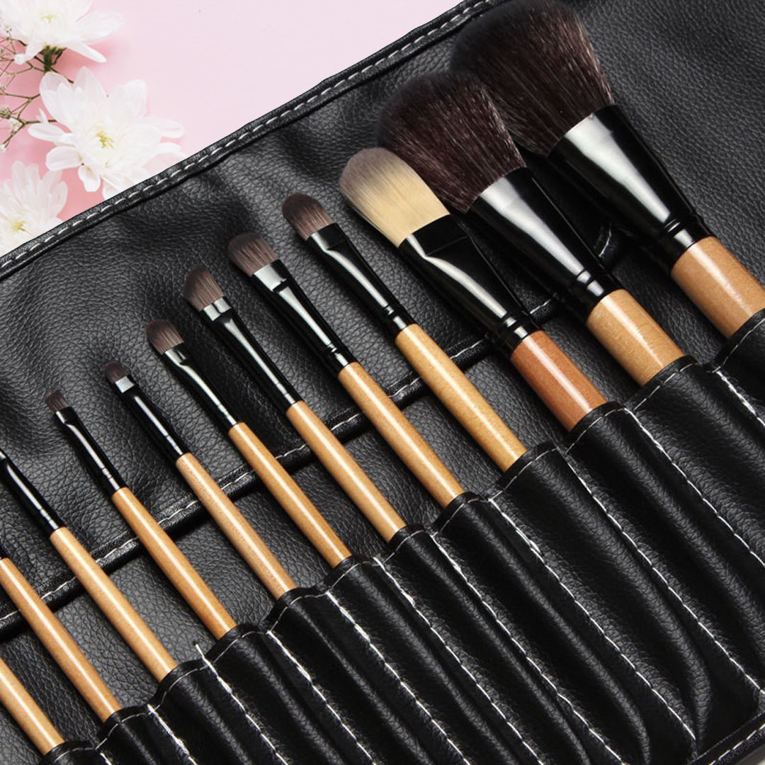 18 Pcs Professionals Makeup Brushes with Leather Pouch