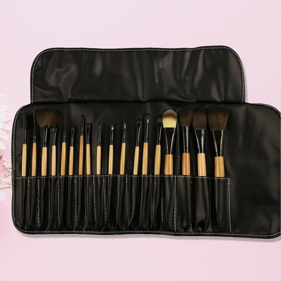 18 Pcs Professionals Makeup Brushes with Leather Pouch