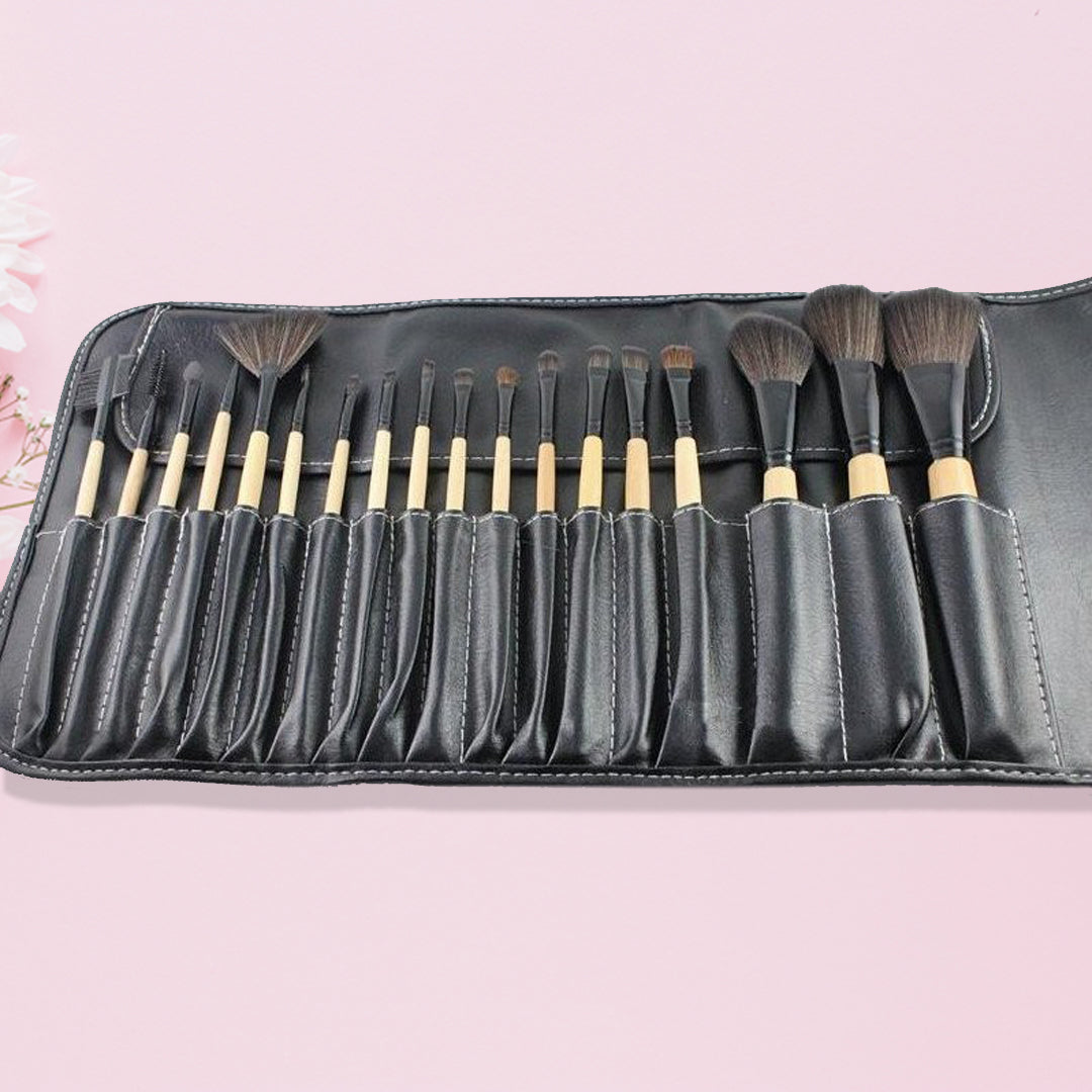18 Pcs Professionals Makeup Brushes with Leather Pouch
