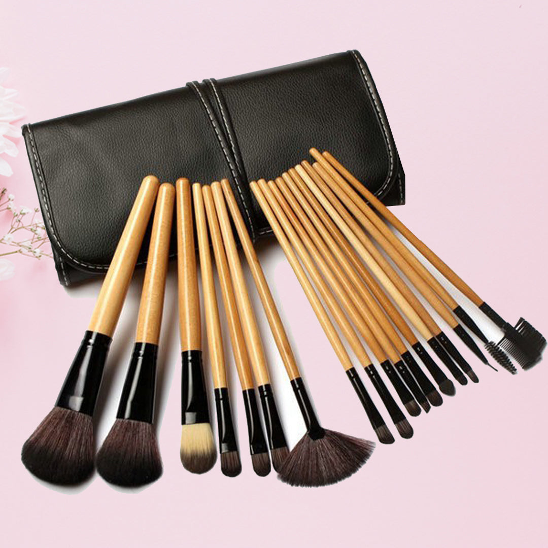 18 Pcs Professionals Makeup Brushes with Leather Pouch
