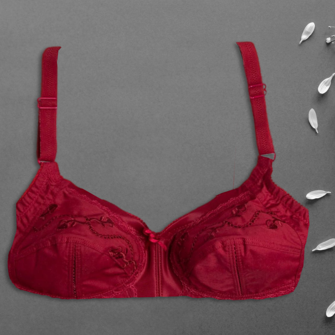 Maroon Lily Flowered  Embroidered Cotton