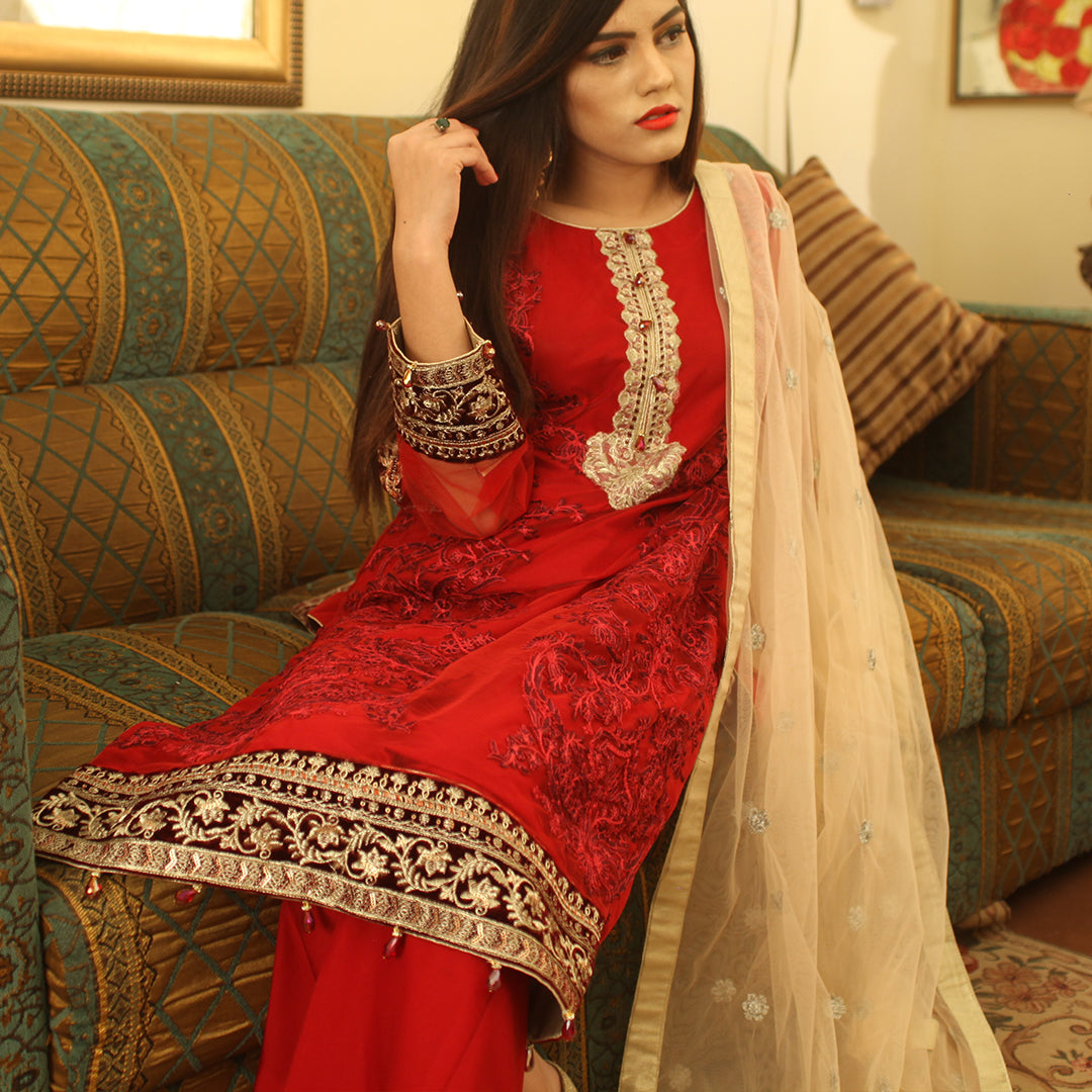 Red Embroidery Suit