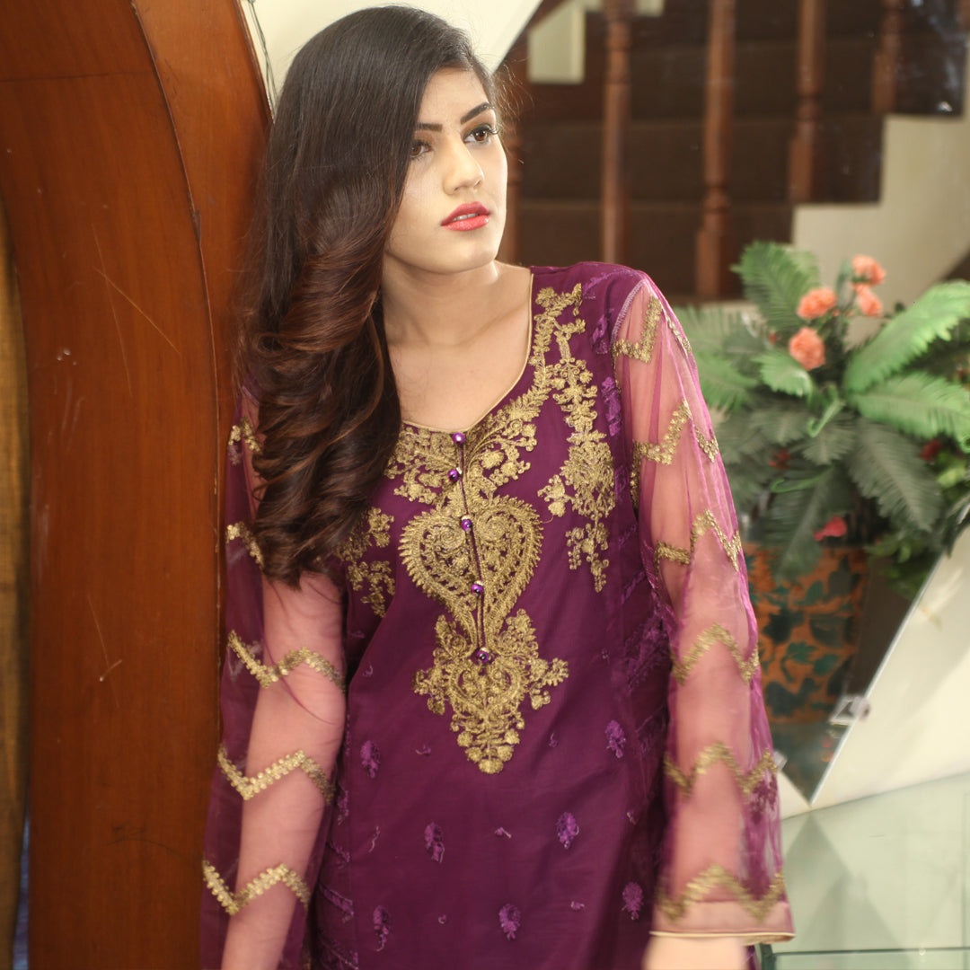 Purple Embroidery Suit