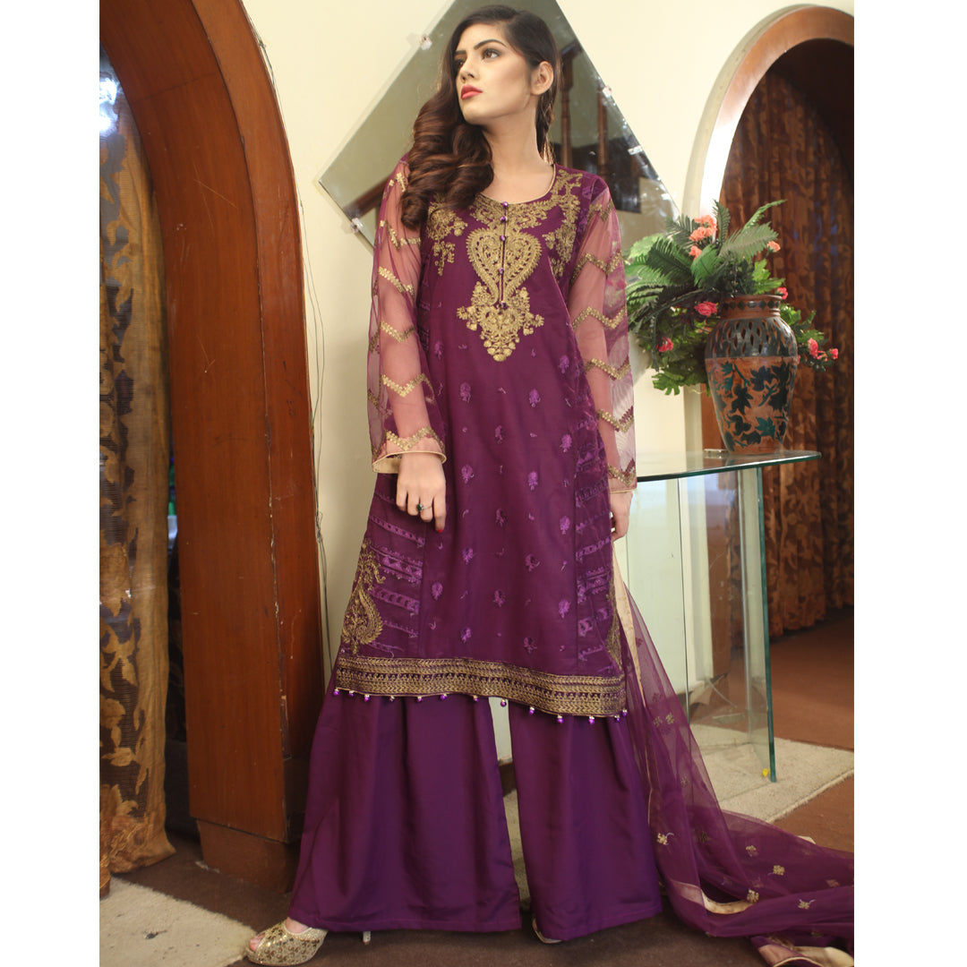 Purple Embroidery Suit