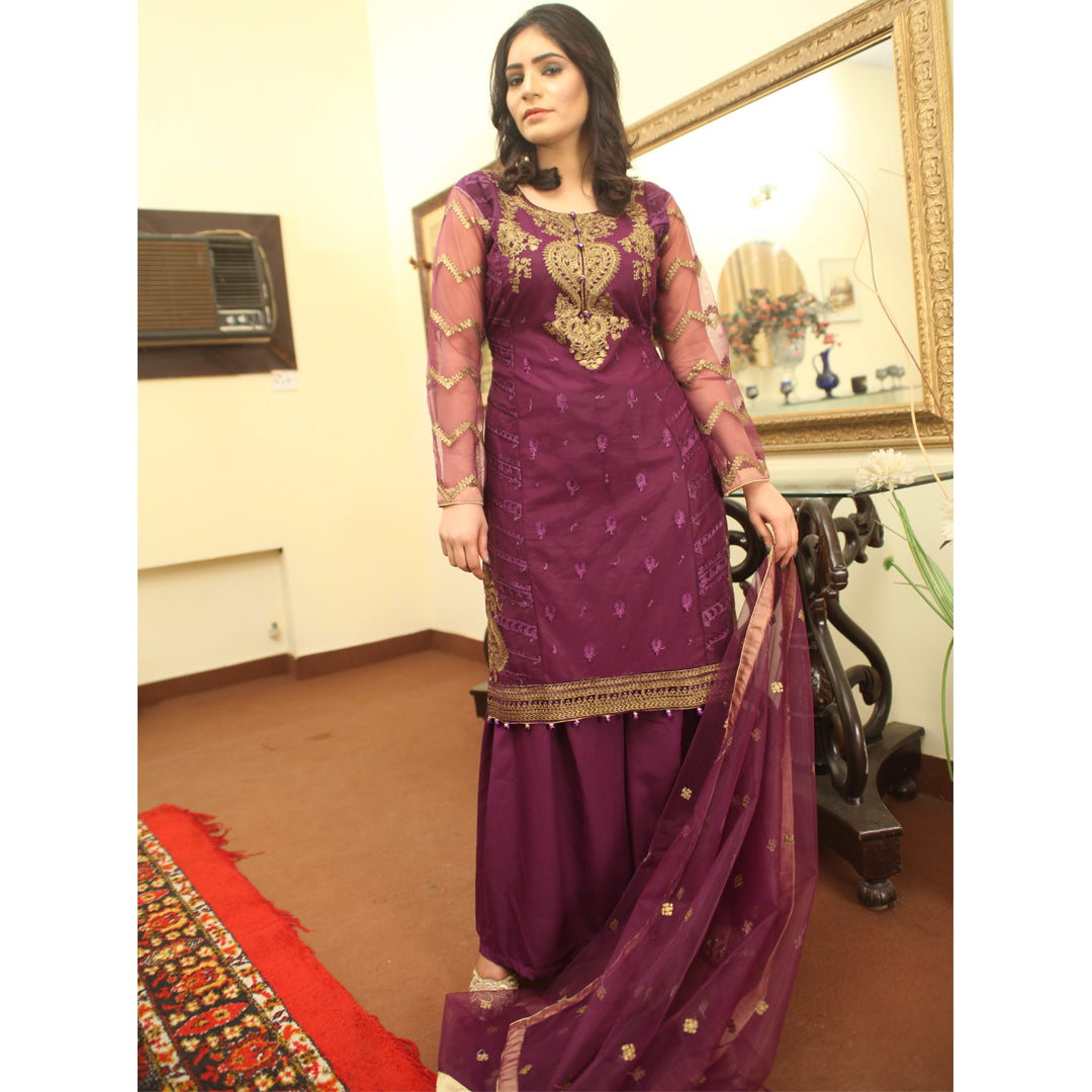 Purple Embroidery Suit