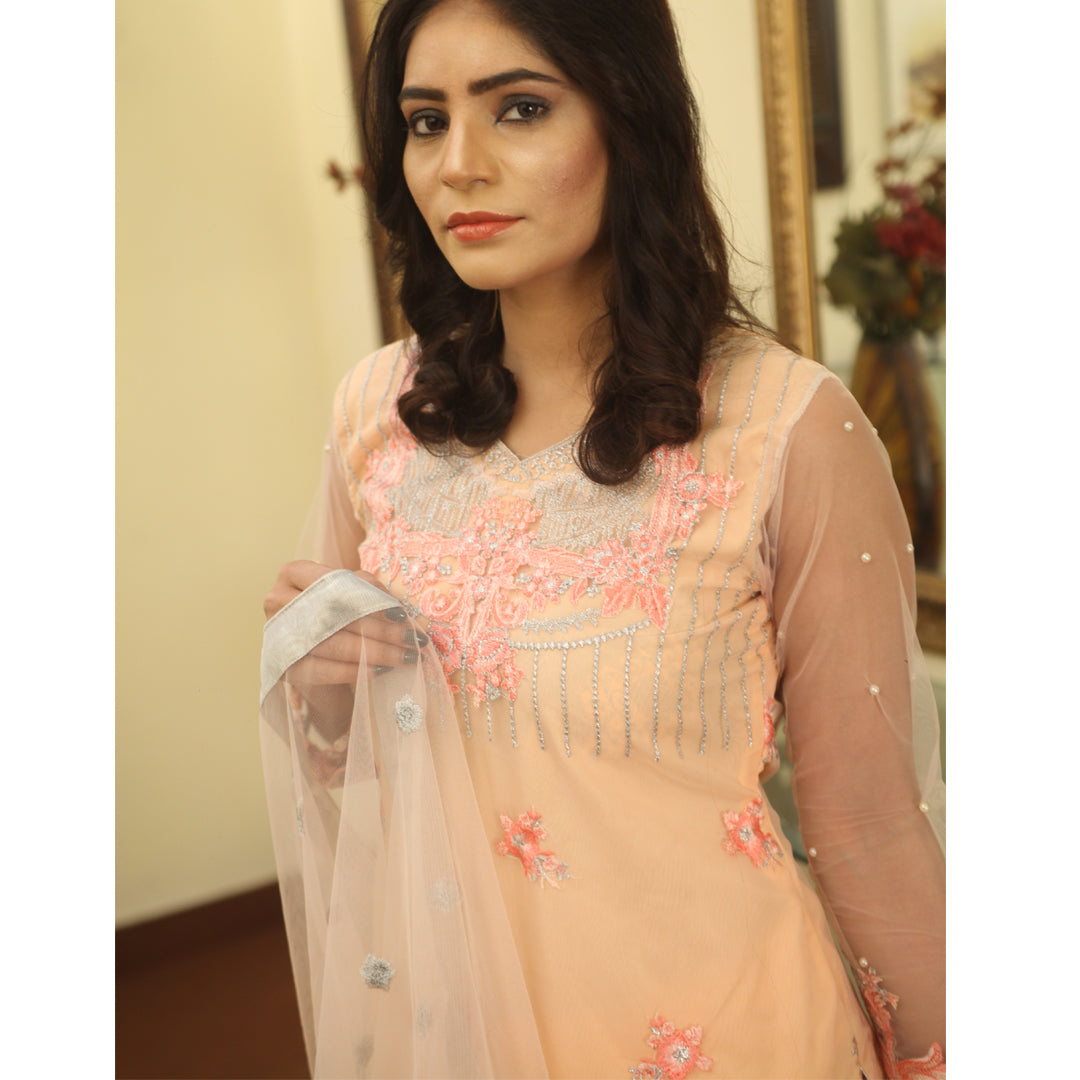 Peach Embroidery Suit