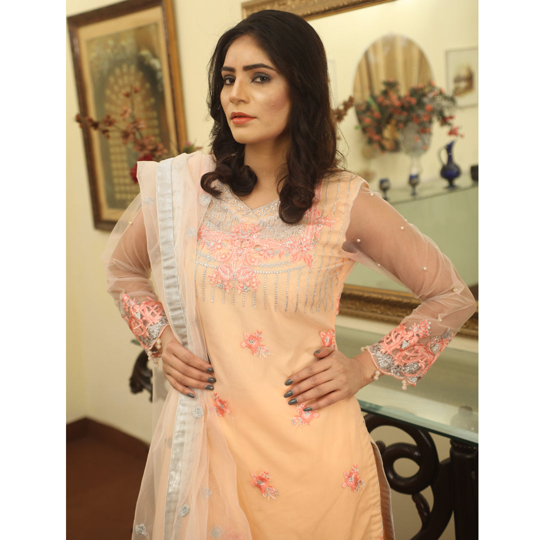 Peach Embroidery Suit
