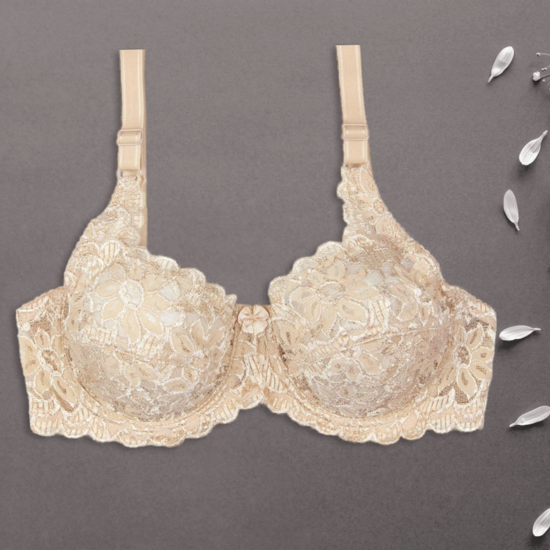 Peach Embroidered Lace Non Padded