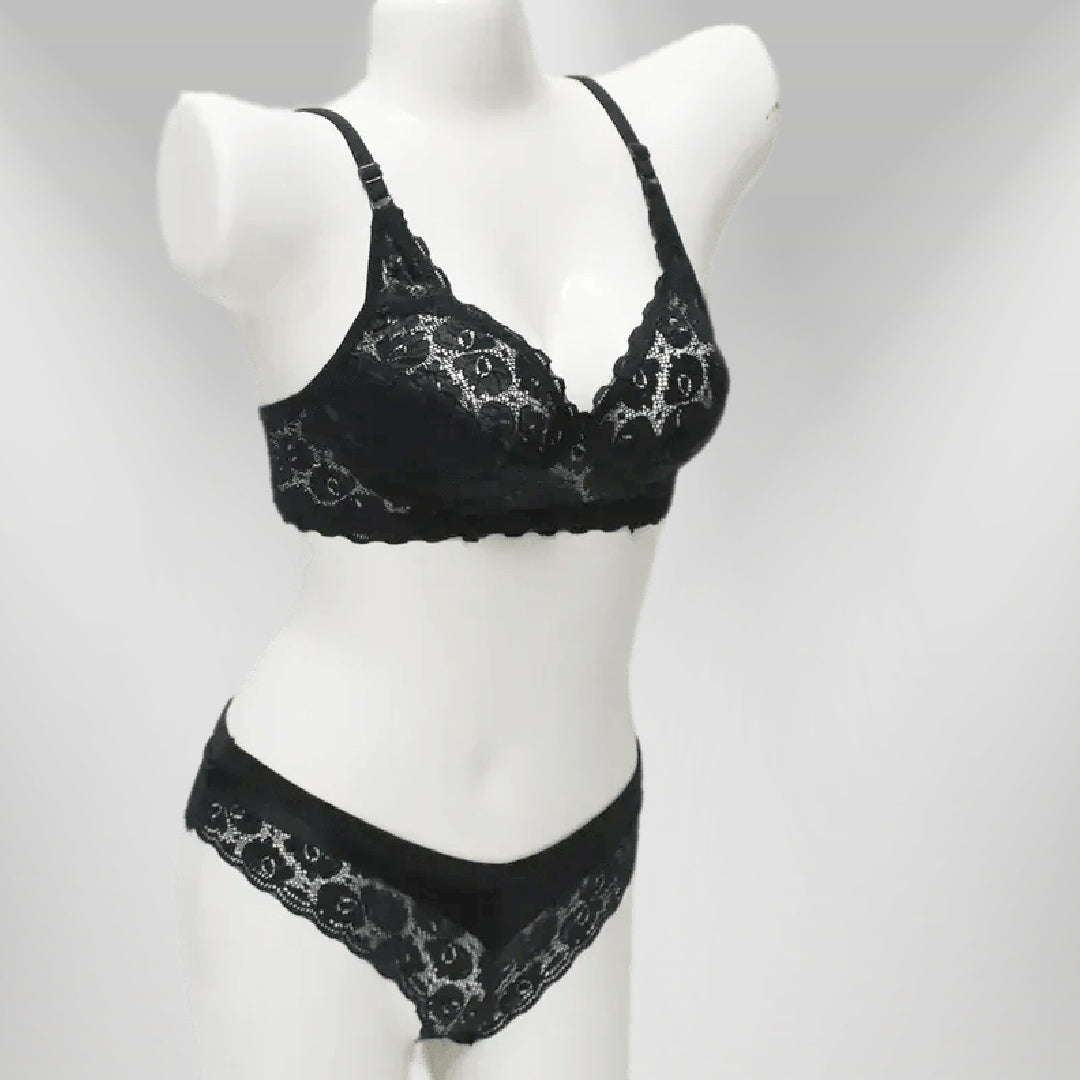 Double Padded Pushup Bra Panty Set Bridal Net Bra and See Through