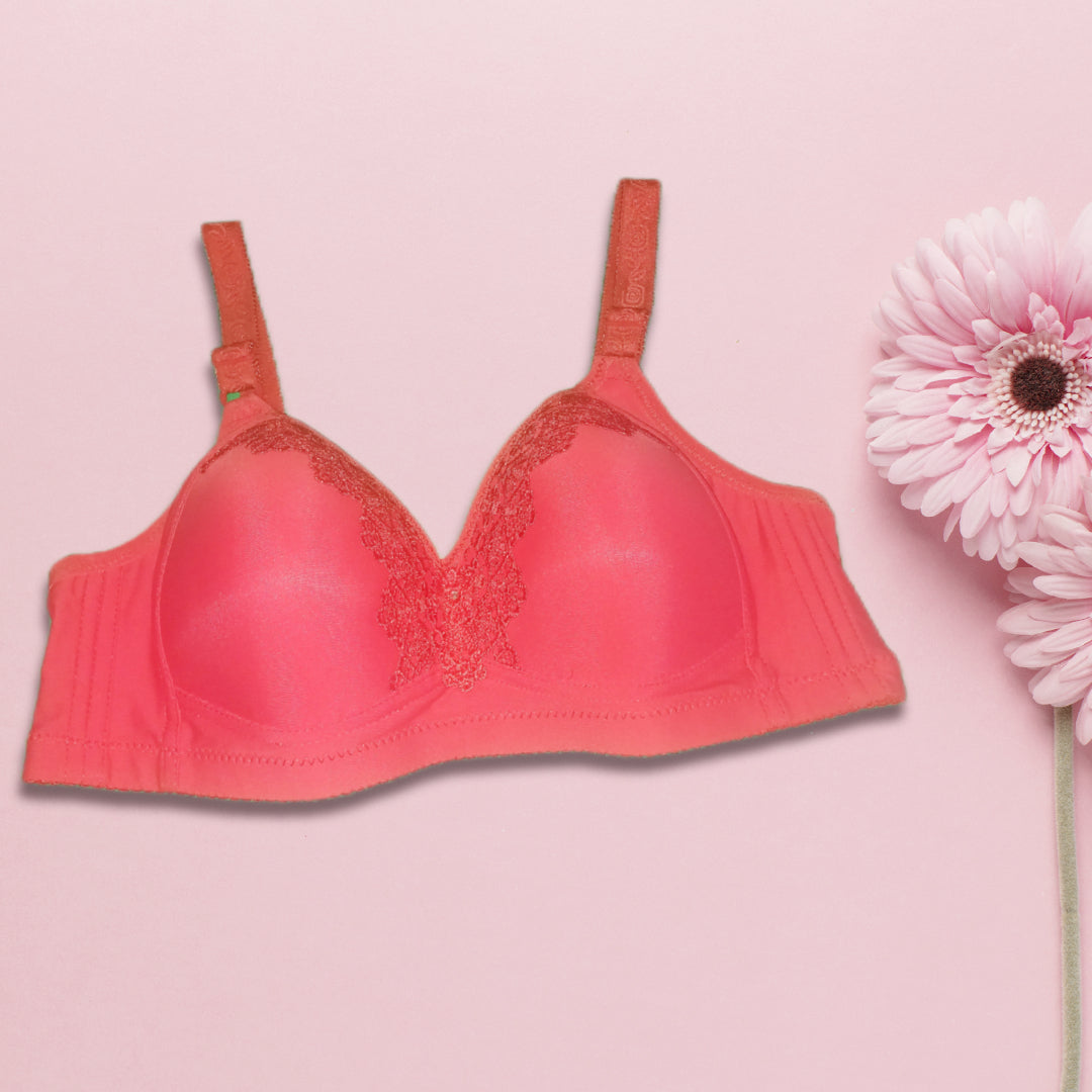 Red Embroidered Full Cup Wrinkle Free Padded Bra
