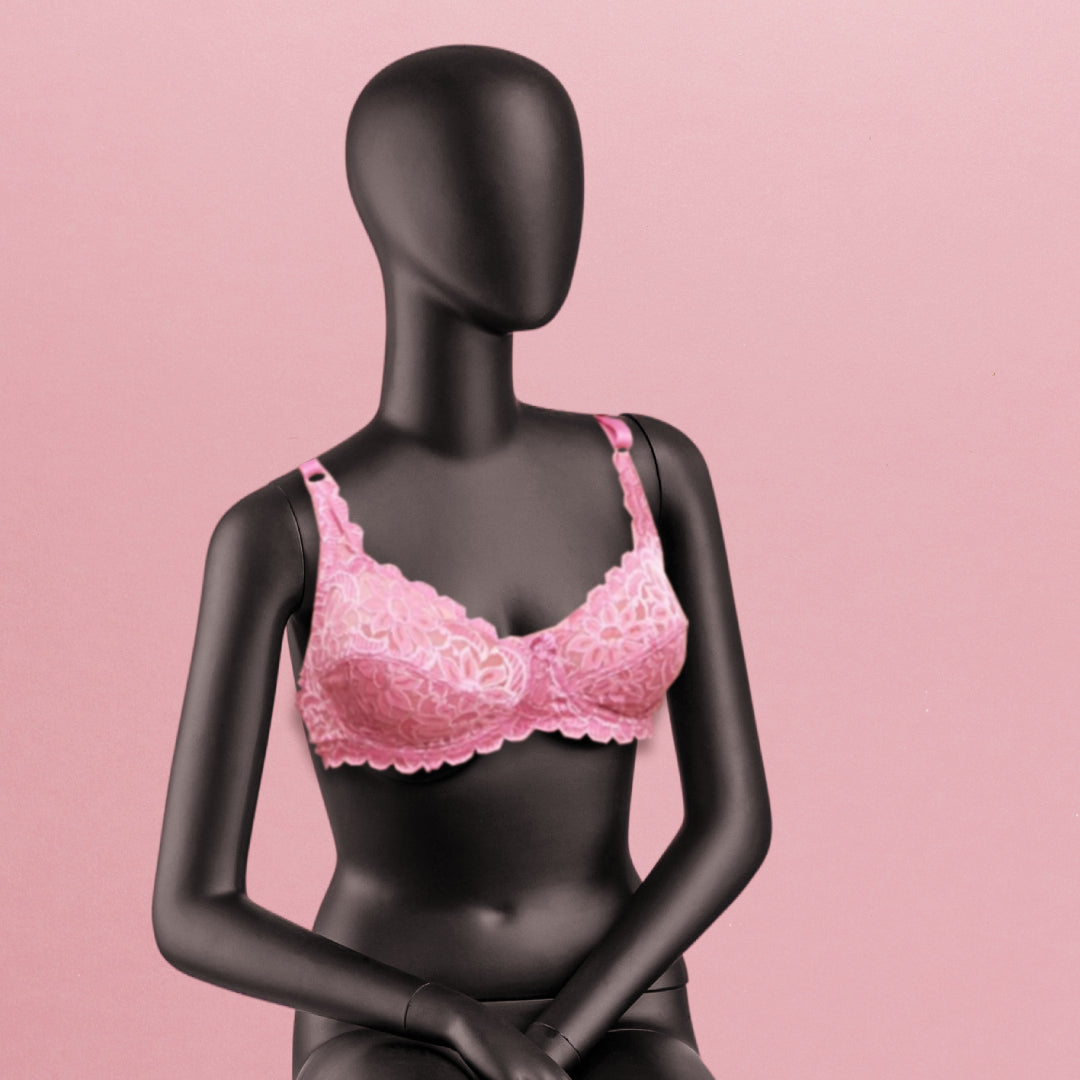 Peach Embroidered Lace Non Padded
