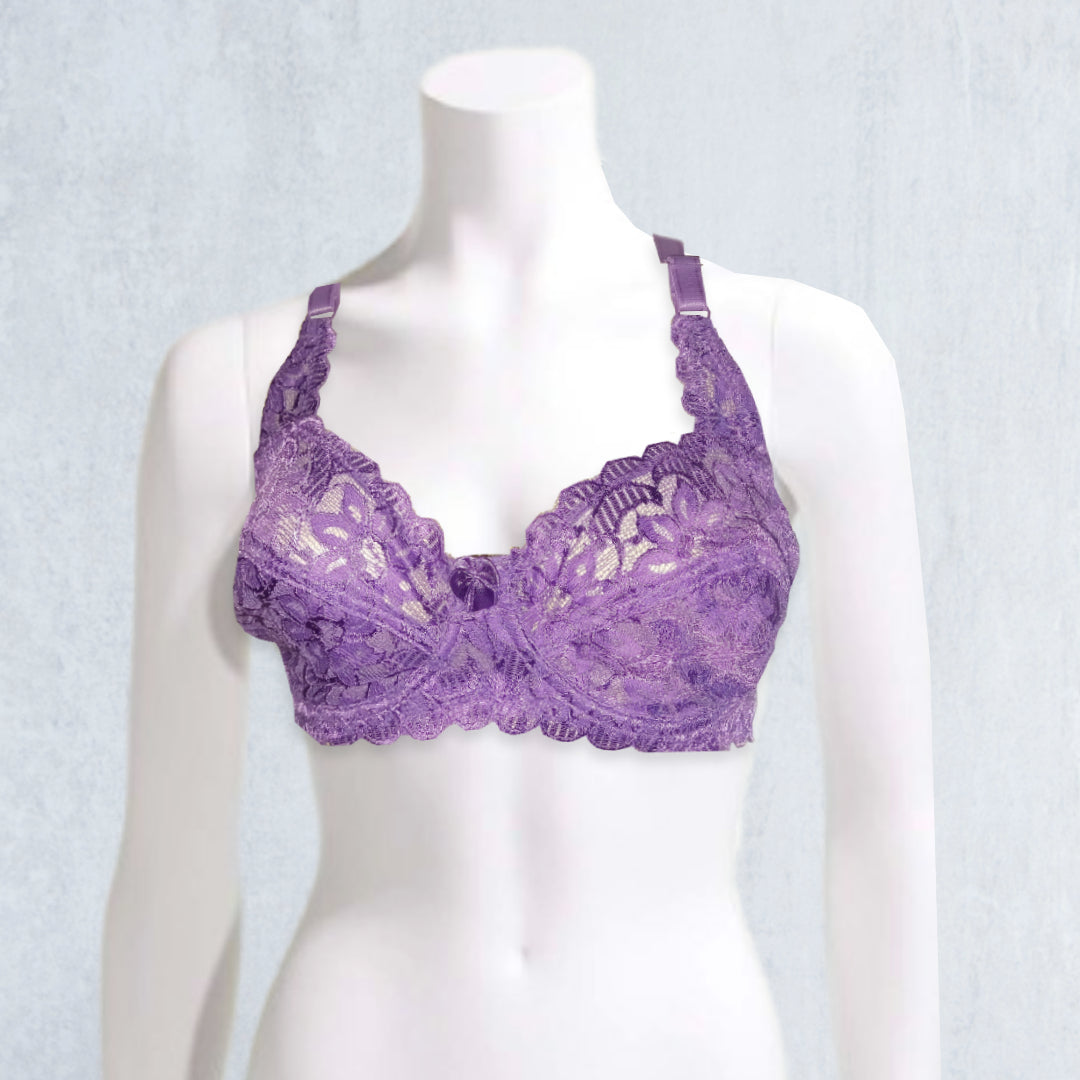 Peach Embroidered Lace Non Padded