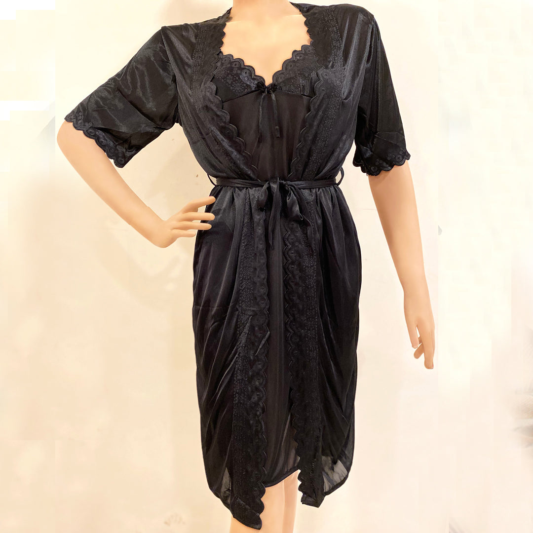 Black Blazing Silk Nightwear (Slip & Gown)