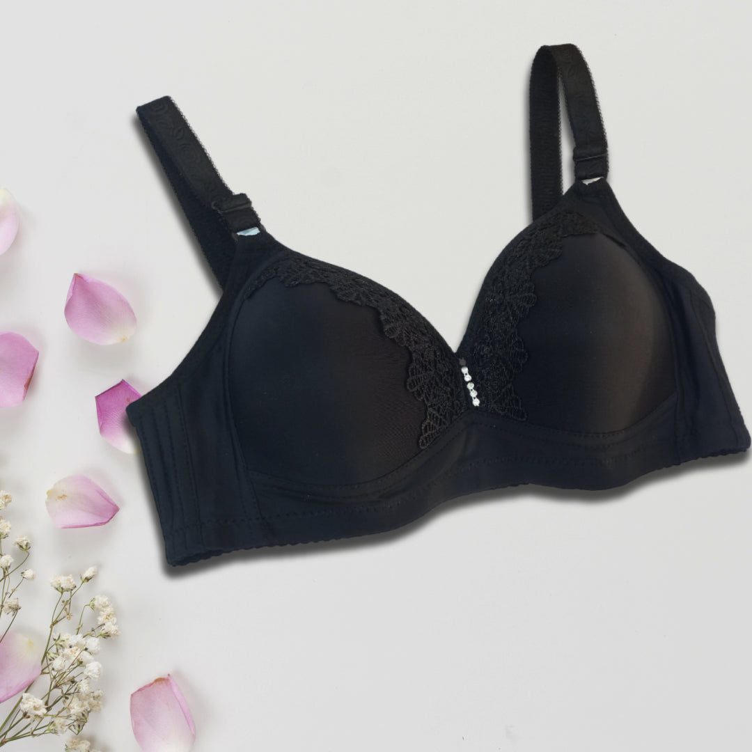 Black Embroidered Full Cup Wrinkle Free Padded Bra